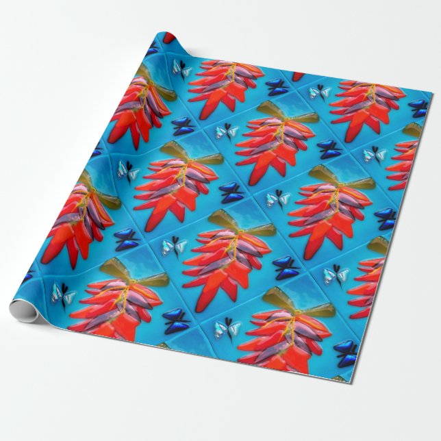 Südwest Chili Pepper Türkis Fiesta Muster Geschenkpapier (Ungerollt)