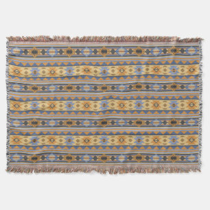 Südwest Design Gold Blue Grau Tribal Muster Decke