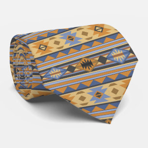 Südwest Design Gold Blue Grau Tribal Muster Krawatte
