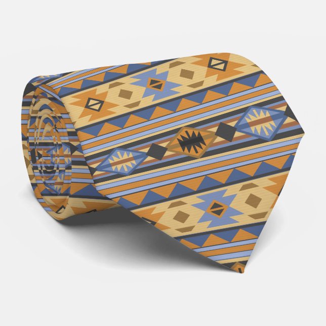 Südwest Design Gold Blue Grau Tribal Muster Krawatte (Gerollt)