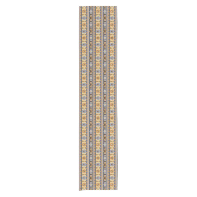 Südwest Design Gold Blue Grau Tribal Muster Kurzer Tischläufer (Vorderseite)