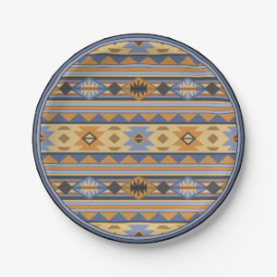 Südwest Design Gold Blue Grau Tribal Muster Pappteller
