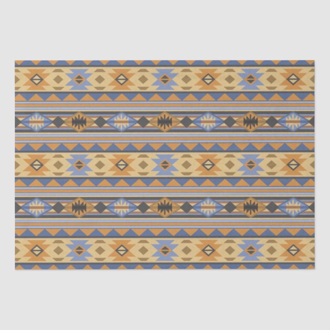 Südwest Design Gold Blue Grau Tribal Muster Seidenpapier (Vorderseite)