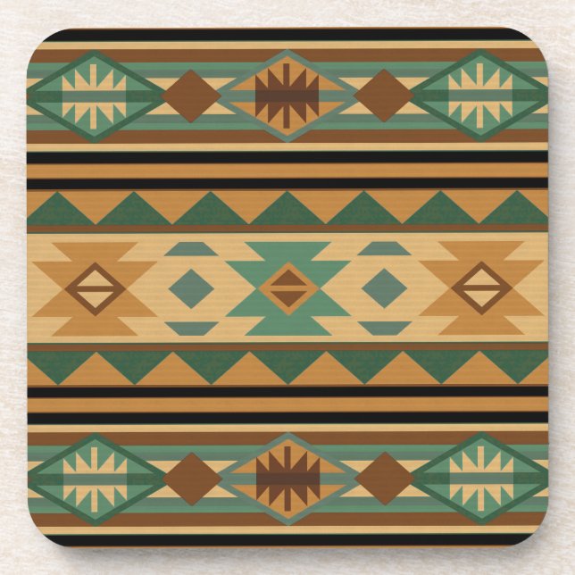 Südwest Design Green Brown Tan Getränkeuntersetzer (Vorderseite)