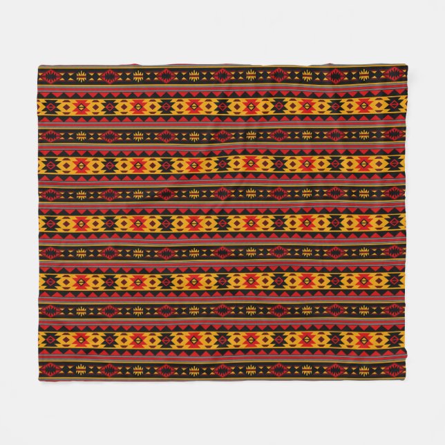 Südwest Design Red Black Gold Tribal Muster Fleecedecke (Vorderseite (Horizontal))