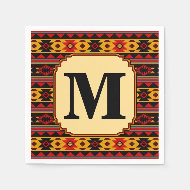 Südwest Design Red Black Gold Tribal Muster Serviette (Vorderseite)