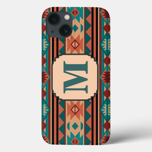Südwest Design Türkise Terracotta Monogram Case-Mate iPhone Hülle (Rückseite)