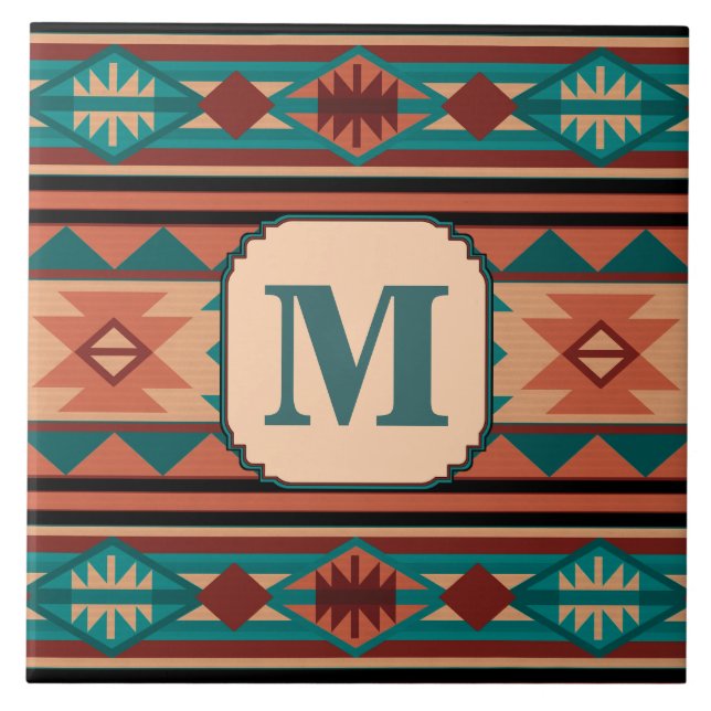 Südwest Design Türkise Terracotta Monogram Fliese (Vorderseite)