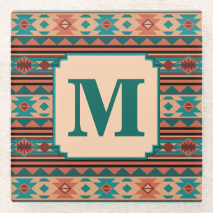 Südwest Design Türkise Terracotta Monogram Glasuntersetzer