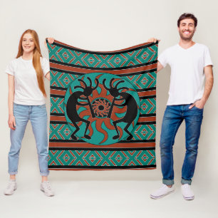 Südwest Design Türkise Tribal Sun Kokopelli Fleecedecke