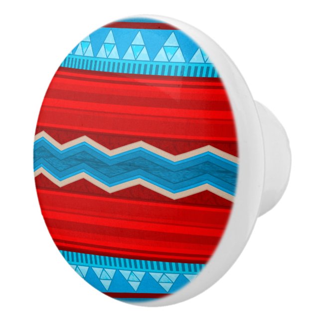 Südwest Fluss Canyon Geometric Red and Turquoise Keramikknauf (Rechts)