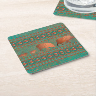Südwest Fun Javelina Familie Kupfer Aquamarin Rechteckiger Pappuntersetzer