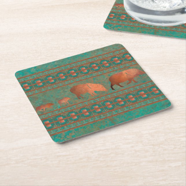 Südwest Fun Javelina Familie Kupfer Aquamarin Rechteckiger Pappuntersetzer (angewinkelt)