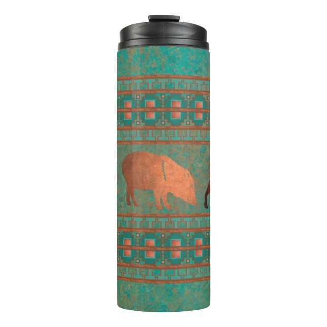 Südwest Fun Javelina Familie Kupfer Aquamarin Thermosbecher (Vorderseite)