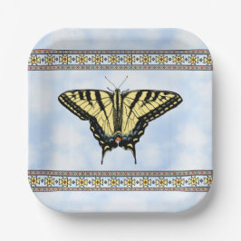 Südwest-Gelbes Frack Butterfly Blue Sky Pappteller