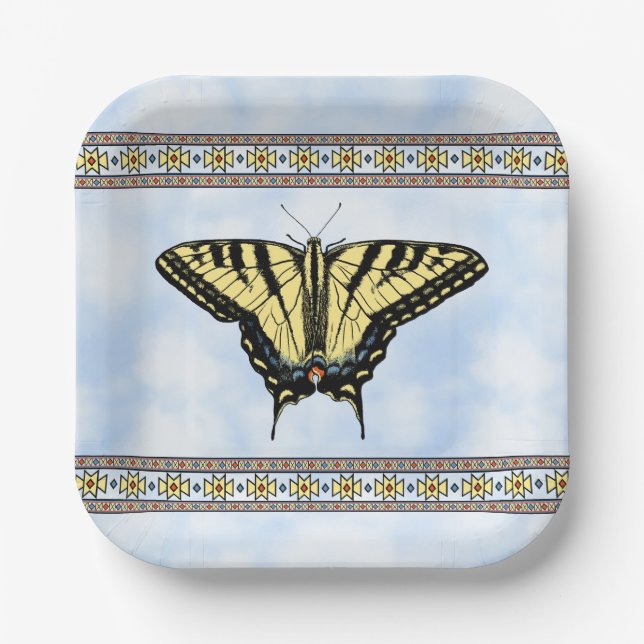 Südwest-Gelbes Frack Butterfly Blue Sky Pappteller (Vorderseite)