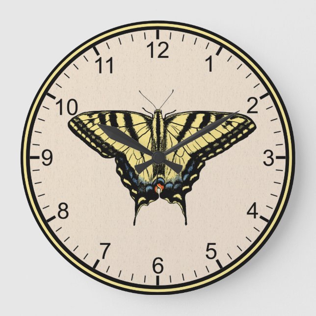 Südwest-Gelbes Frack Butterfly Große Wanduhr (Vorderseite)