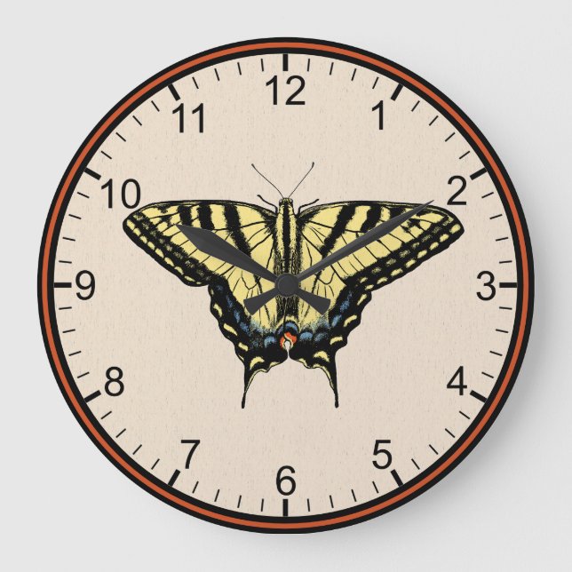 Südwest-Gelbes Frack Butterfly Große Wanduhr (Vorderseite)