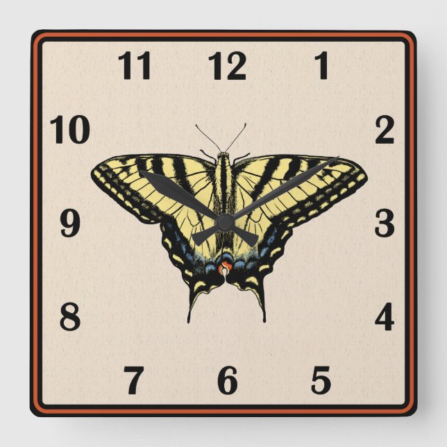 Südwest-Gelbes Frack Butterfly Quadratische Wanduhr (Vorderseite)