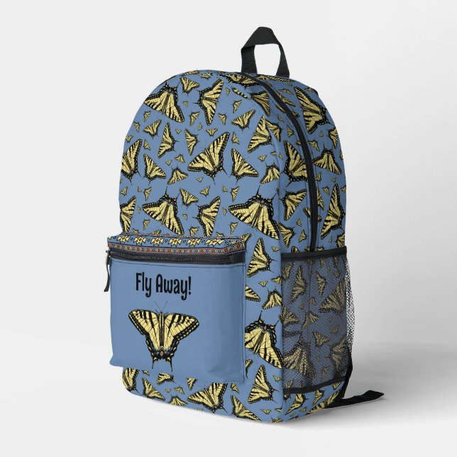Südwest-Gelbes Frack Schmetterlinge auf blau Bedruckter Rucksack (Rückseitige Ecke Rechts)