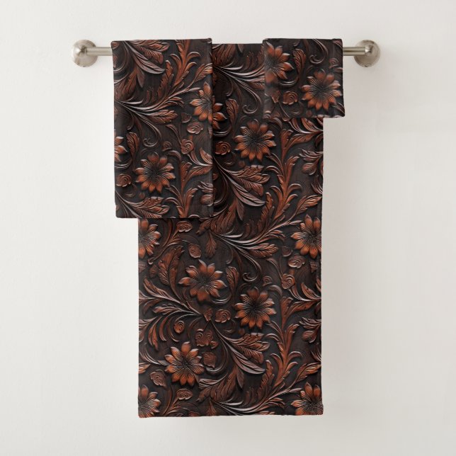 Südwest Imitats Brown Leather Cowhide Blume Badhandtuch Set (Insitu)