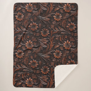 Südwest Imitats Brown Leather Cowhide Blume Sherpadecke