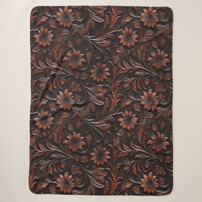 Südwest Imitats Brown Leather Cowhide Blume Sherpadecke (Vorderseite)