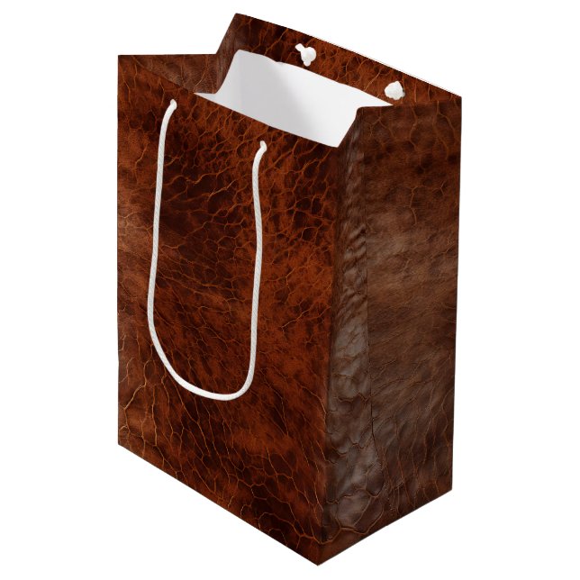 Südwest Imitats Brown Leather Cowhide Mittlere Geschenktüte (Vorderseite Schrägansicht)