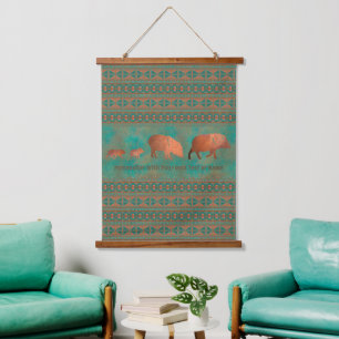 Südwest-Javelina-Familie Kupfer-Teal Personalisier Wandteppich Mit Holzrahmen