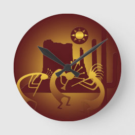 Südwest Kokopelli in Burgund und Gold Runde Wanduhr