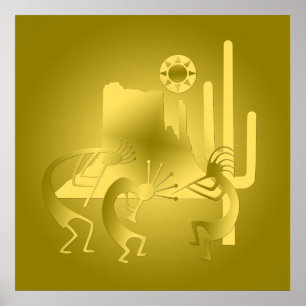 Südwest Kokopelli in Gold Poster