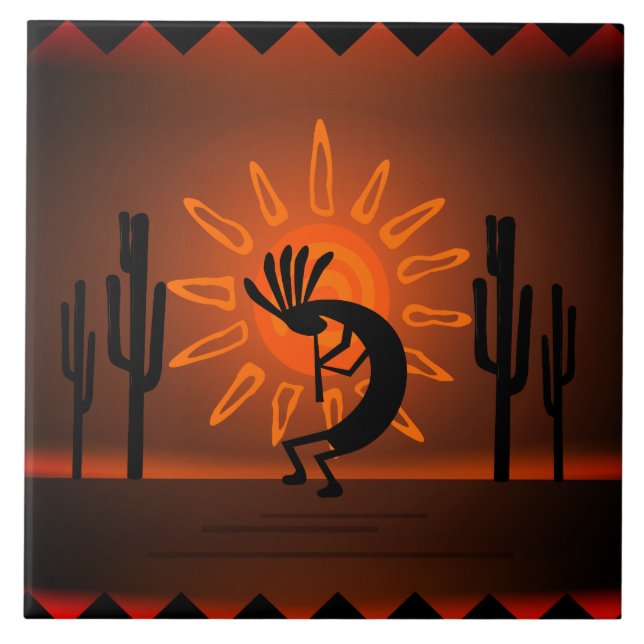 Südwest Kokopelli Wüste Sunset Brown 6" Fliese (Vorderseite)