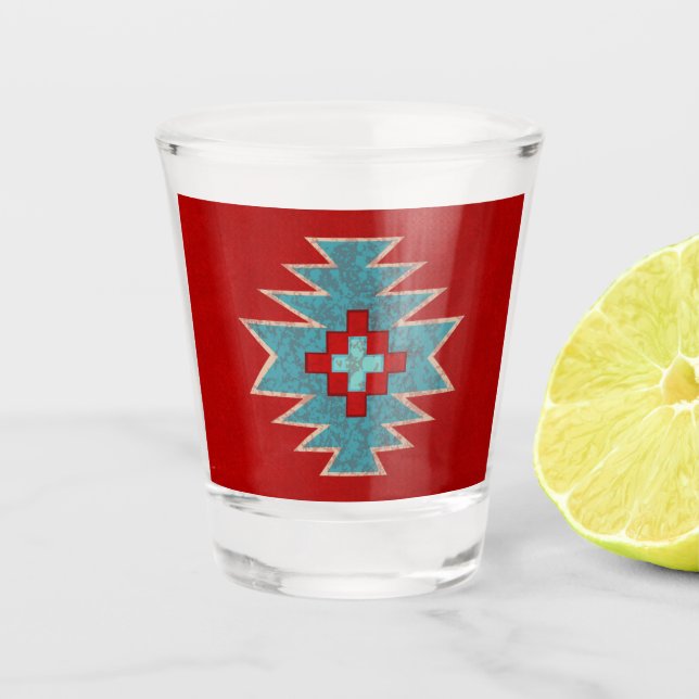 Südwest Mesas Rot und Türkis Schnapsglas (Vorderseite)