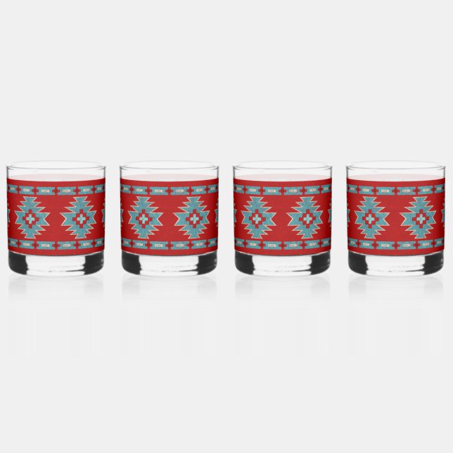 Südwest Mesas Rot und Türkis Whiskyglas (Vorderseite)