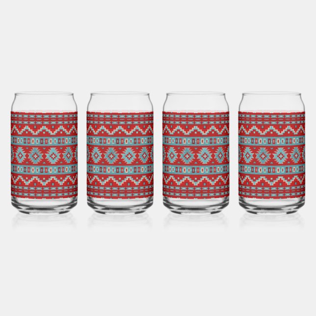 Südwest Mesas Türkis & Red Geometric Muster Dosenglas (Vorderseite)