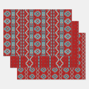 Südwest Mesas Türkis & Red Geometric Muster Geschenkpapier Set