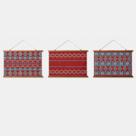 Südwest Mesas Türkis & Red Geometric Muster Wandteppich Mit Holzrahmen