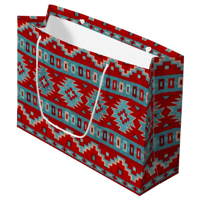 Südwest Mesas Türkis & Rot Große Geschenktüte (Vorderseite Schrägansicht)