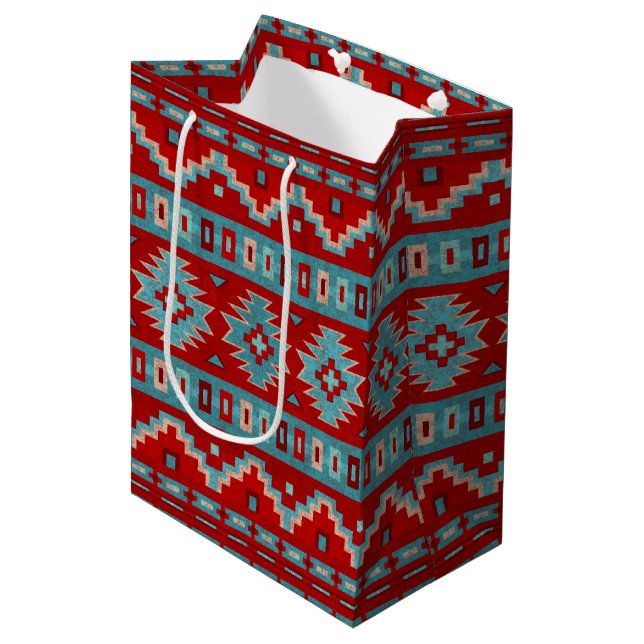 Südwest Mesas Türkis & Rot Mittlere Geschenktüte (Vorderseite Schrägansicht)