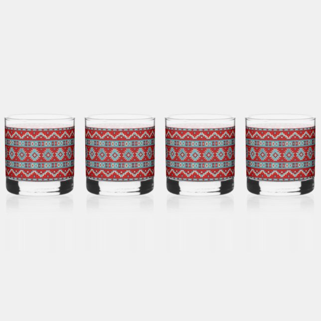 Südwest Mesas Türkis & Rot Whiskyglas (Vorderseite)