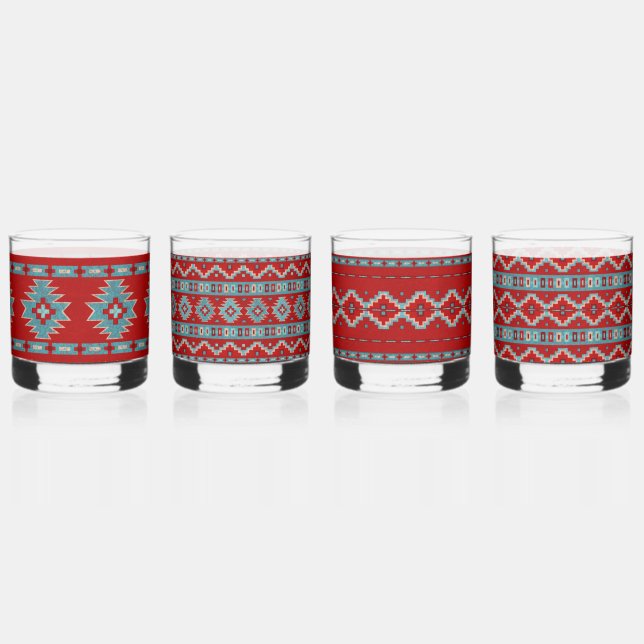 Südwest Mesas Türkis & Rotes Set Whiskyglas (Vorderseite)