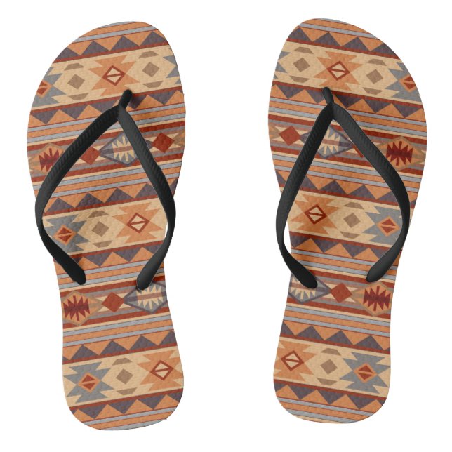 Südwest Muster Design Tan Flip Flops (Fußbett)
