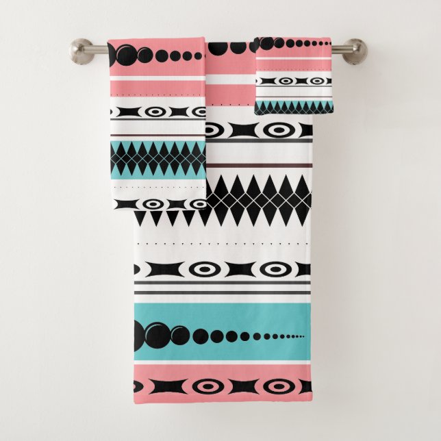 Südwest Muster Summer Shades Blue, Rose, White Badhandtuch Set (Insitu)