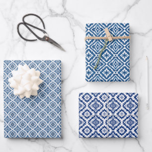 Südwest Navajo Blue-White Ethnic Geometric Geschenkpapier Set
