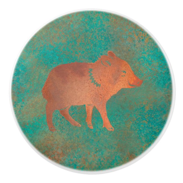 Südwest Niedlich Javelina Baby Kupfer Aquamarin Keramikknauf (Vorderseite)