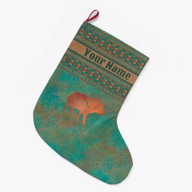 Südwest Niedlich Javelina Baby Personalisiert Großer Weihnachtsstrumpf (Vorderansicht (hängend))