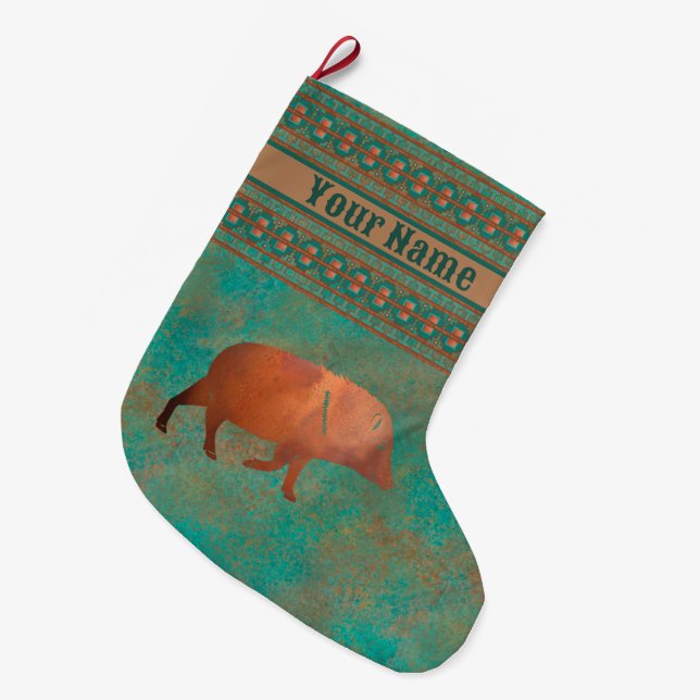 Südwest Niedlich Javelina Daddy Personalisiert Großer Weihnachtsstrumpf (Vorderansicht (hängend))