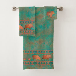 Südwest Niedlich Javelina Familie Kupfer Aquamarin Badhandtuch Set