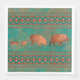 Südwest Niedlich Javelina Familie Kupfer Aquamarin Serviette