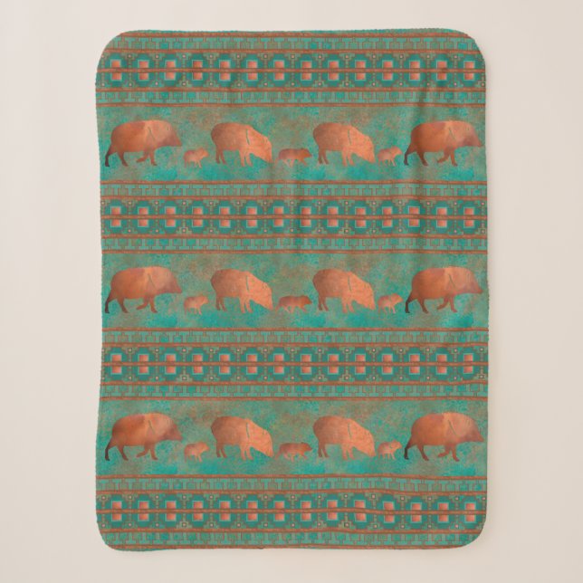 Südwest Niedlich Javelina Familie Kupfer Aquamarin Sherpadecke (Vorderseite)